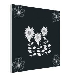 Botanical Whispers showcases three beautifully detailed white flowers, their soft petals and slender leaves creating a sense of serenity against a dark background- Artisiem