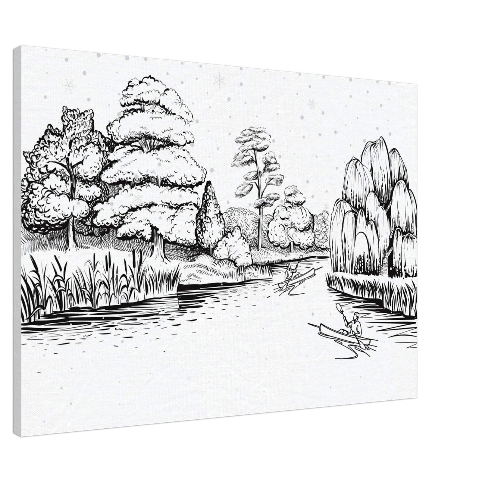 This beautifully minimalistic nature wall art print design captures the serene essence of nature. Featuring a quiet river winding through lush trees, it evokes a sense of calm and simplicity.- Artisiem