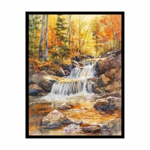 Forest Stream Calm Waterfall Canvas Wall Art- Artisiem