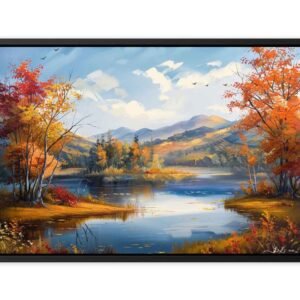 Autumn Lake Calm Landscape Canvas Wall Art- Artisiem