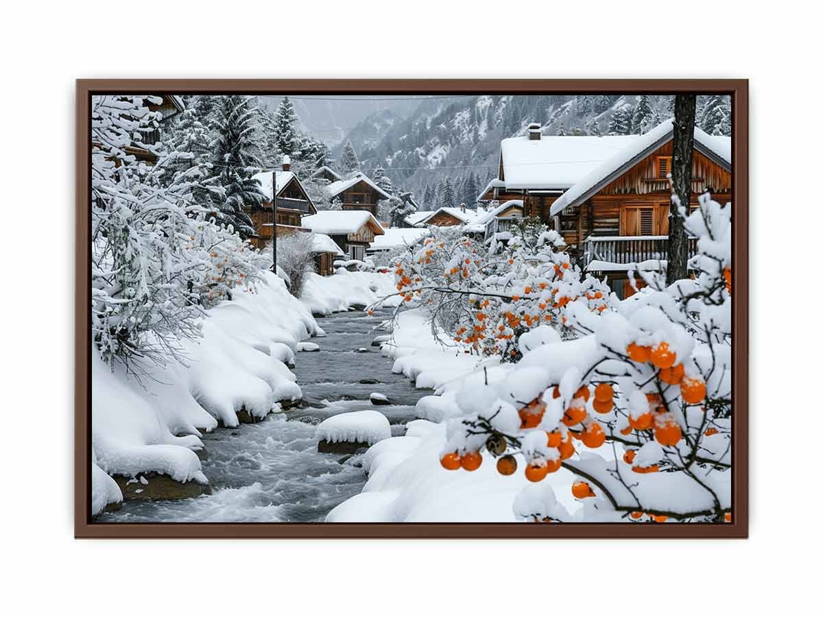 Winter Haven Snowy Alpine Village Canvas Wall Art- Artisiem