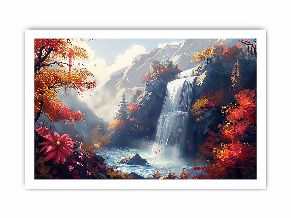 Autumn Falls Waterfall Landscape Canvas Wall Art - Image 11
