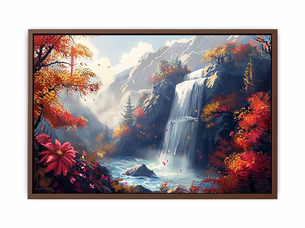 Autumn Falls Waterfall Landscape Canvas Wall Art- Artisiem
