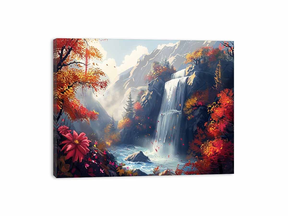 Autumn Falls Waterfall Landscape Canvas Wall Art - Image 18