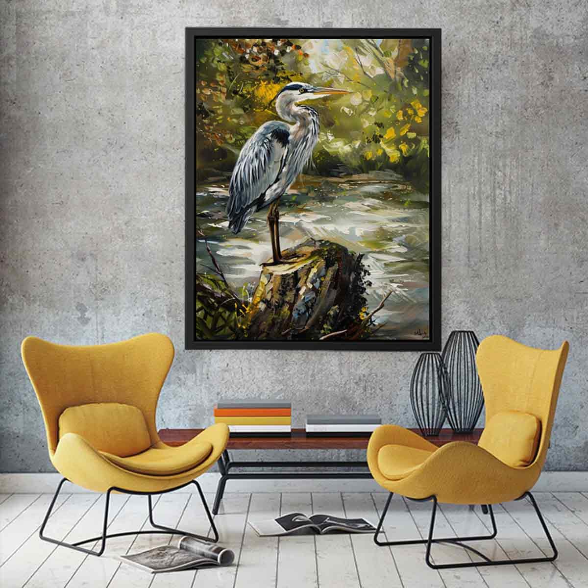 Grey Heron Nature Canvas Art Print - Image 3