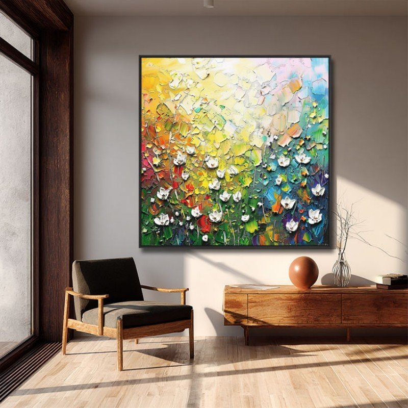 Handmade 3D Palette Knife Floral Canvas Wall Art - Image 2