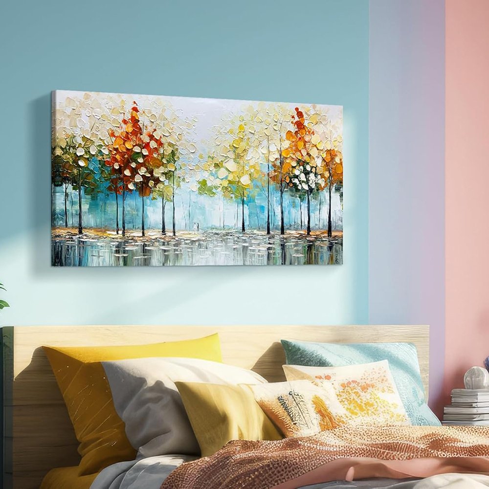 Handmade Palette Knife Tree Landscape Canvas Wall Art Poster - Image 4
